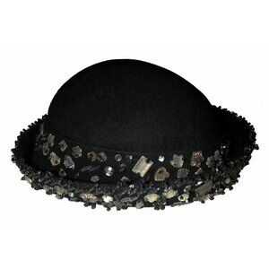 Fredric Vintage Hat 1940s Black - Beaded, Mother-of-Pearl & Felt